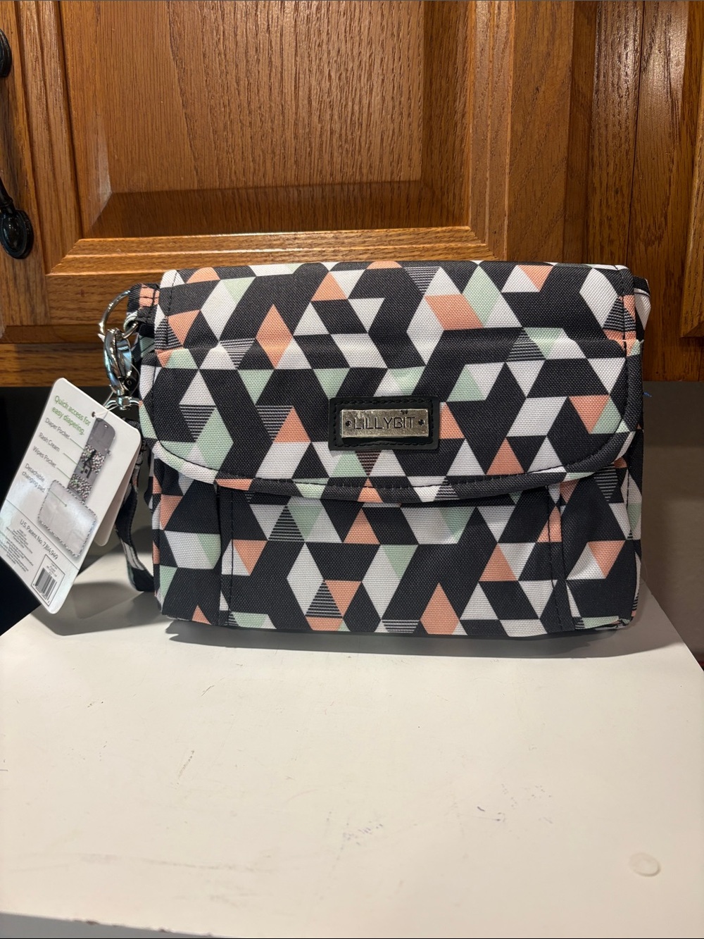 Lillybit Geometric Diaper Clutch Crossbody Bag in Black, Peach & Mint NEW